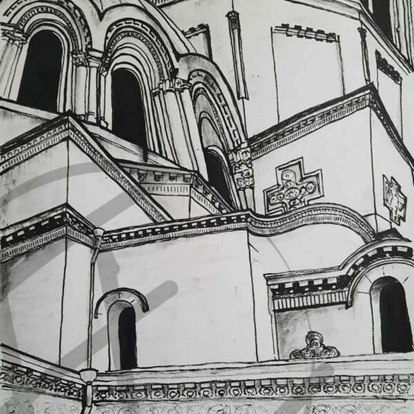 Dessin à l'encre de la Cathédrale Saint Alexander Nevsky de Sofia en Bulgarie