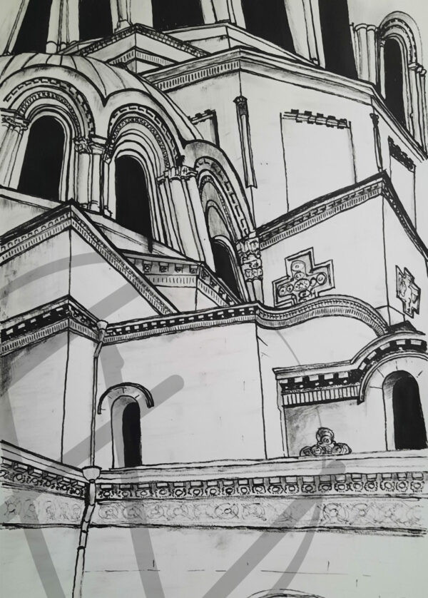 Dessin à l'encre de la Cathédrale Saint Alexander Nevsky de Sofia en Bulgarie